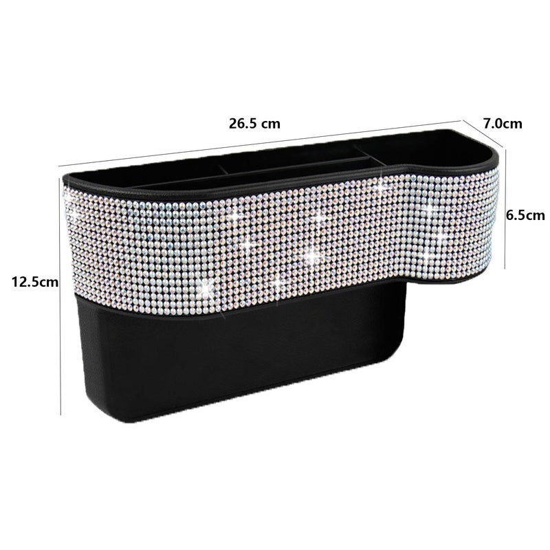 WedFeir Car Seat Side Drop Organizer, Sparkle Car Seat Gap Filler, Car Seat Console Storage Organizer, Crystal Car Seat Pockets with Cup Holder and Two Charging Ports for Co-Driver. - Image 4